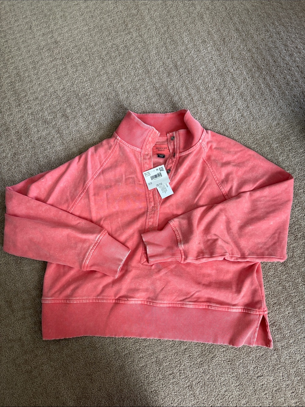 American Eagle Outfitters Coral Pink Half-Snap Crewneck Sweater